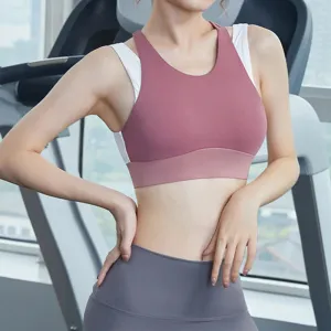 Hollow Back Crop Top with Double Straps - Gym Nylon Spandex Active Sports Bra