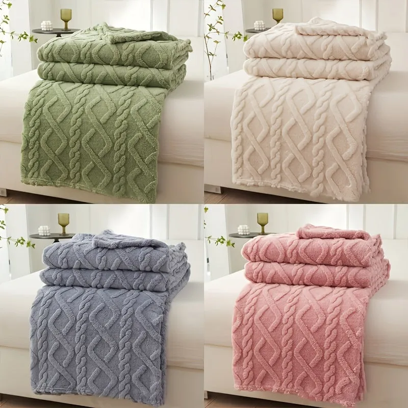 1pc Lamb Fleece Blanket Comfortable Soft 3D Fashionable Design Plush Thick Warm Blanket, Soft Warm Plush Air Conditioning Blanket, Flannel Throw Blanket, Multifunctional Blanket For Bed Couch Travel