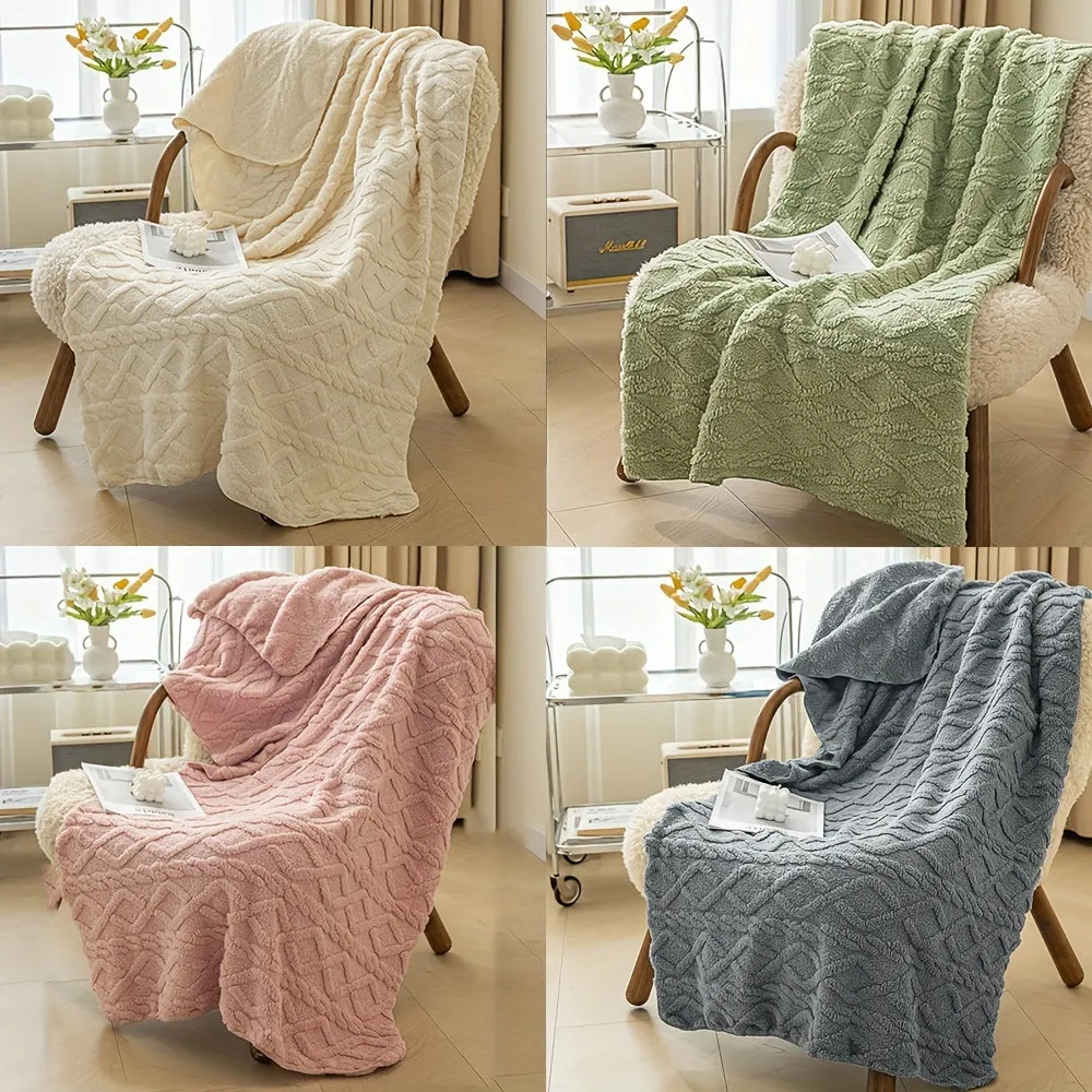 1pc Lamb Fleece Blanket Comfortable Soft 3D Fashionable Design Plush Thick Warm Blanket, Soft Warm Plush Air Conditioning Blanket, Flannel Throw Blanket, Multifunctional Blanket For Bed Couch Travel