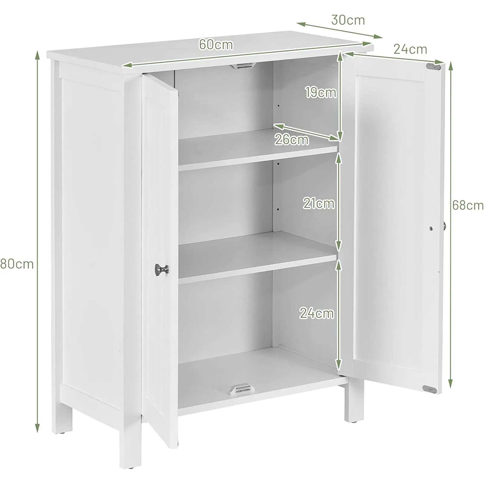 2-Door Freestanding Bathroom Floor Cabinet with Adjustable Shelves-White