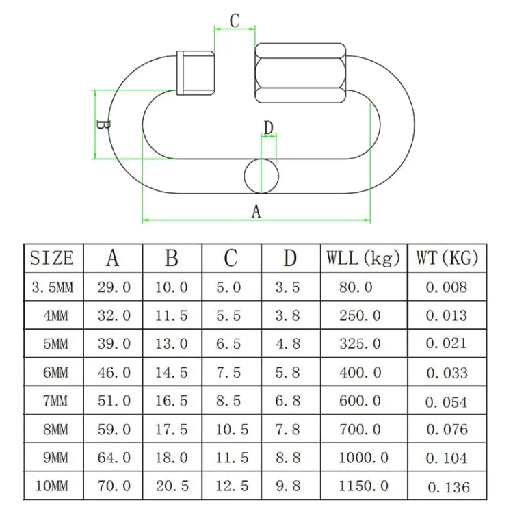 2 PCS 8mm 304 Stainless Steel Quick Connect Ring Runway Buckle