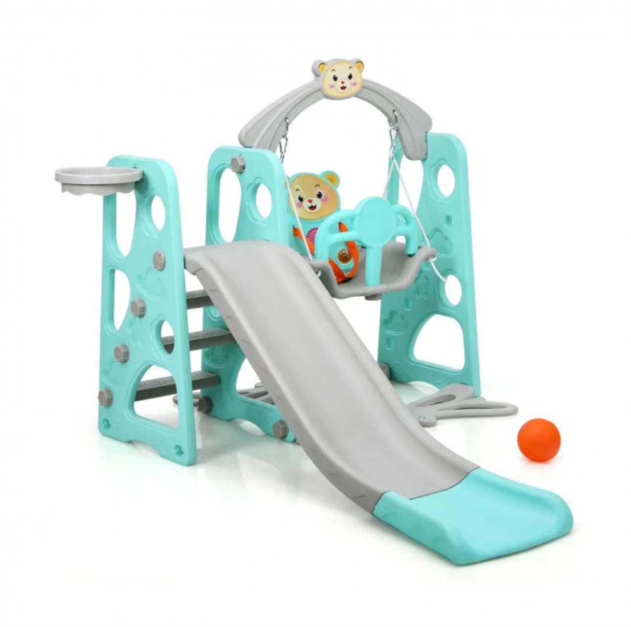 Adorable Cute Toddler Teddy Bear Playground Set With Slide | Swing | Wall Climbing | Ladder | Basketball Net | Indoor | Outdoor