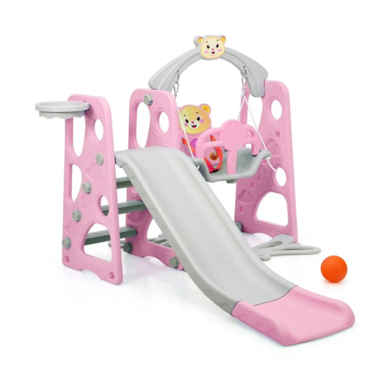 Adorable Cute Toddler Teddy Bear Playground Set With Slide | Swing | Wall Climbing | Ladder | Basketball Net | Indoor | Outdoor