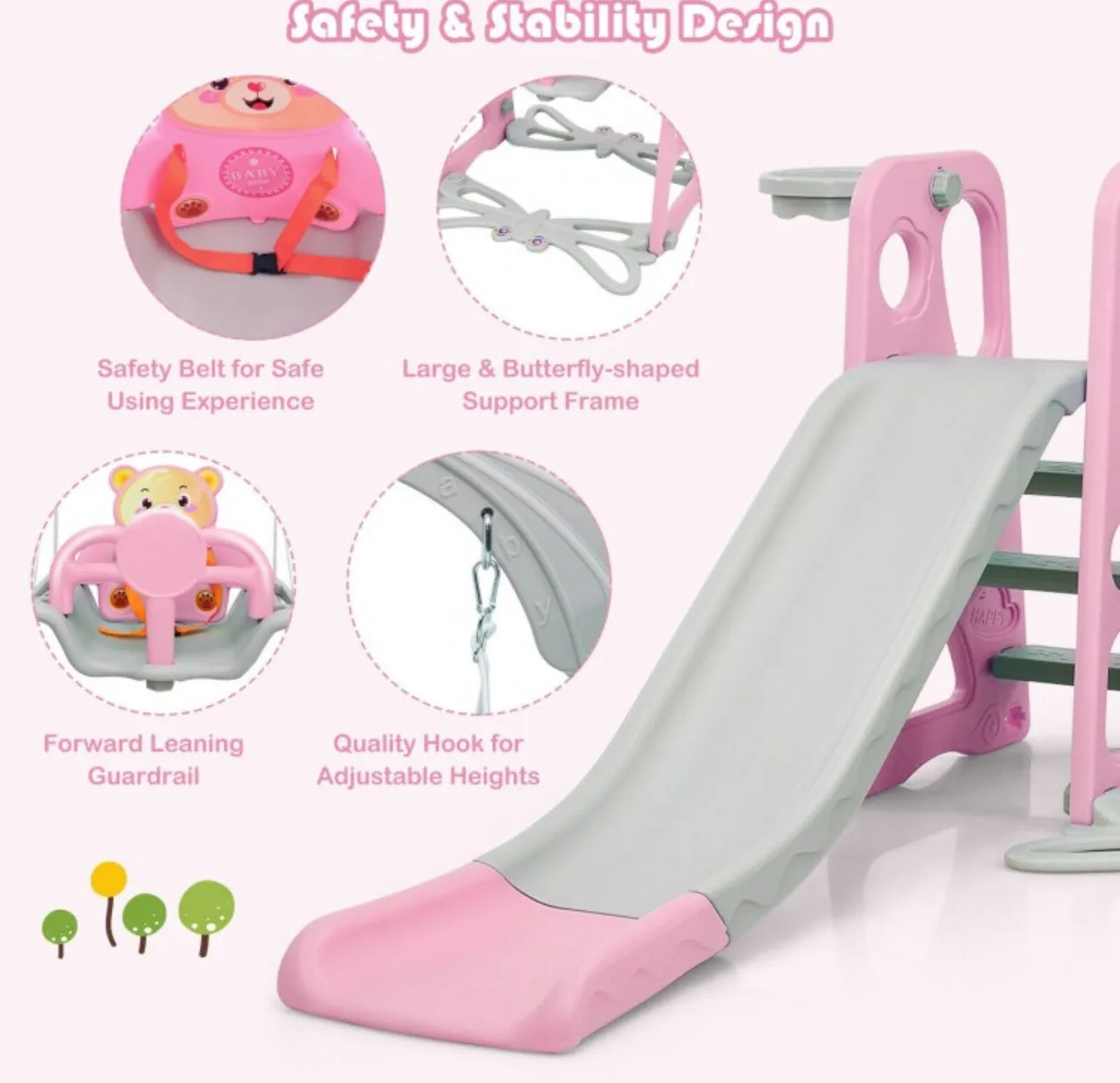 Adorable Cute Toddler Teddy Bear Playground Set With Slide | Swing | Wall Climbing | Ladder | Basketball Net | Indoor | Outdoor