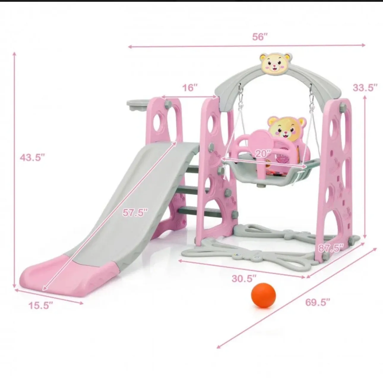 Adorable Cute Toddler Teddy Bear Playground Set With Slide | Swing | Wall Climbing | Ladder | Basketball Net | Indoor | Outdoor