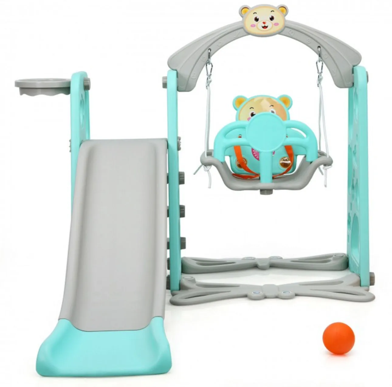 Adorable Cute Toddler Teddy Bear Playground Set With Slide | Swing | Wall Climbing | Ladder | Basketball Net | Indoor | Outdoor