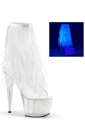 ADORE-1017MFF White Marabou Clear Ankle Boots