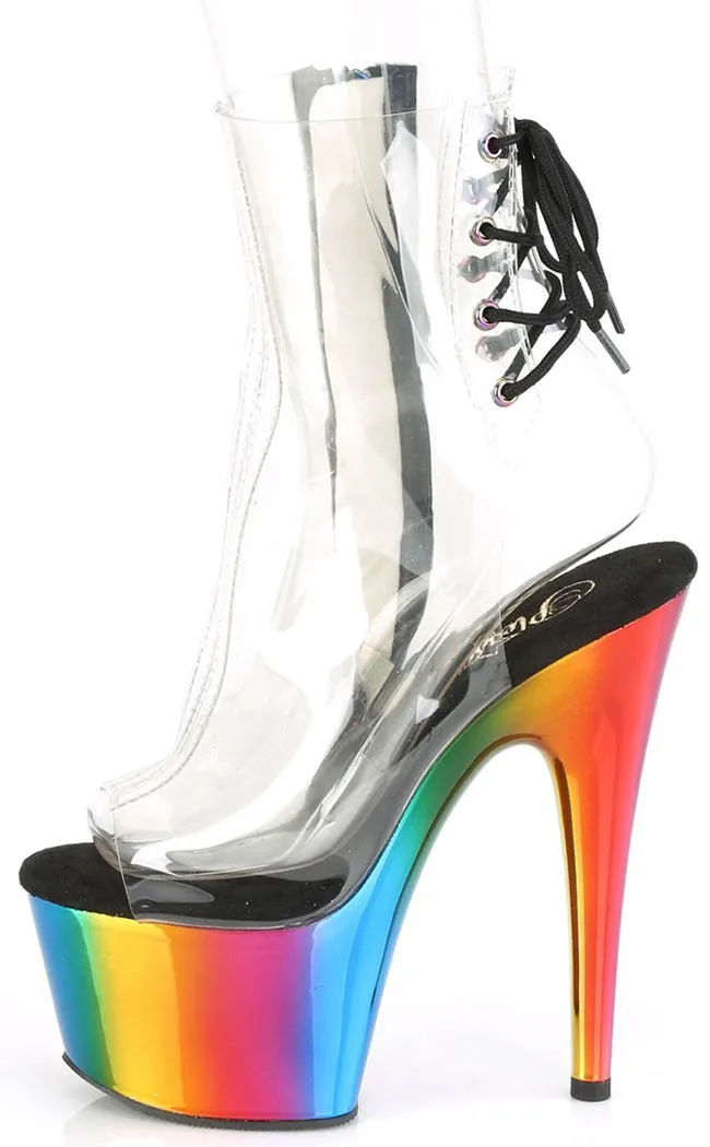 ADORE-1018RC Clear & Rainbow Chrome Ankle Boots