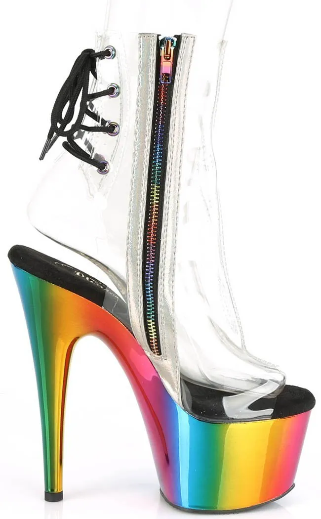 ADORE-1018RC Clear & Rainbow Chrome Ankle Boots