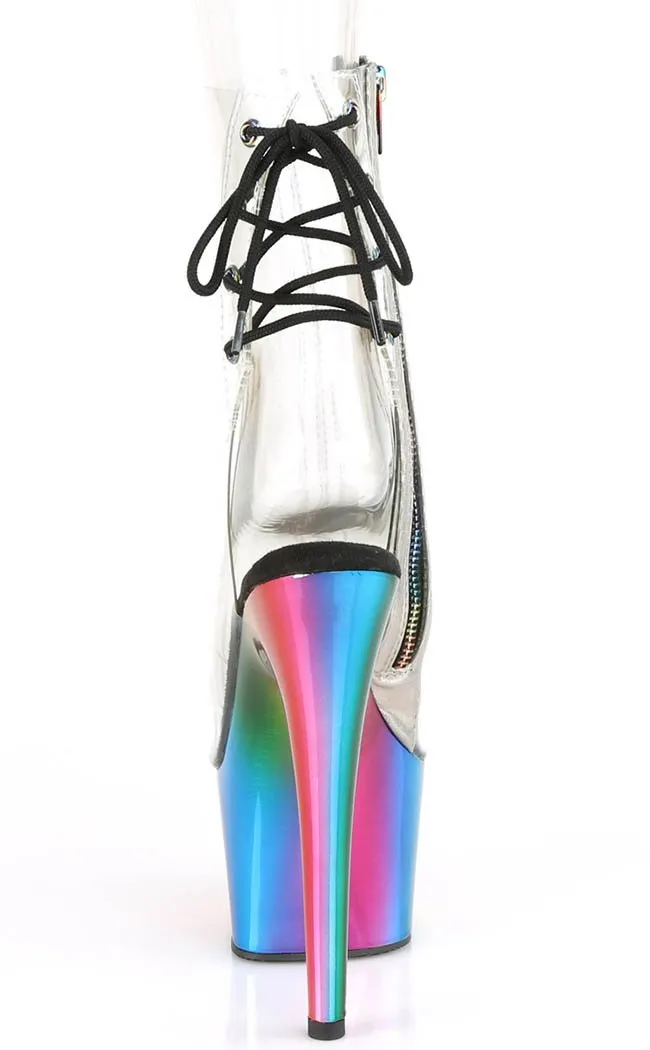 ADORE-1018RC Clear & Rainbow Chrome Ankle Boots