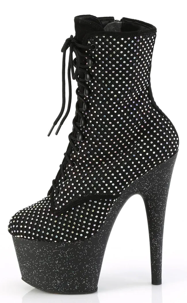 ADORE-1020RM Black Mesh Rhinestone Ankle Boots