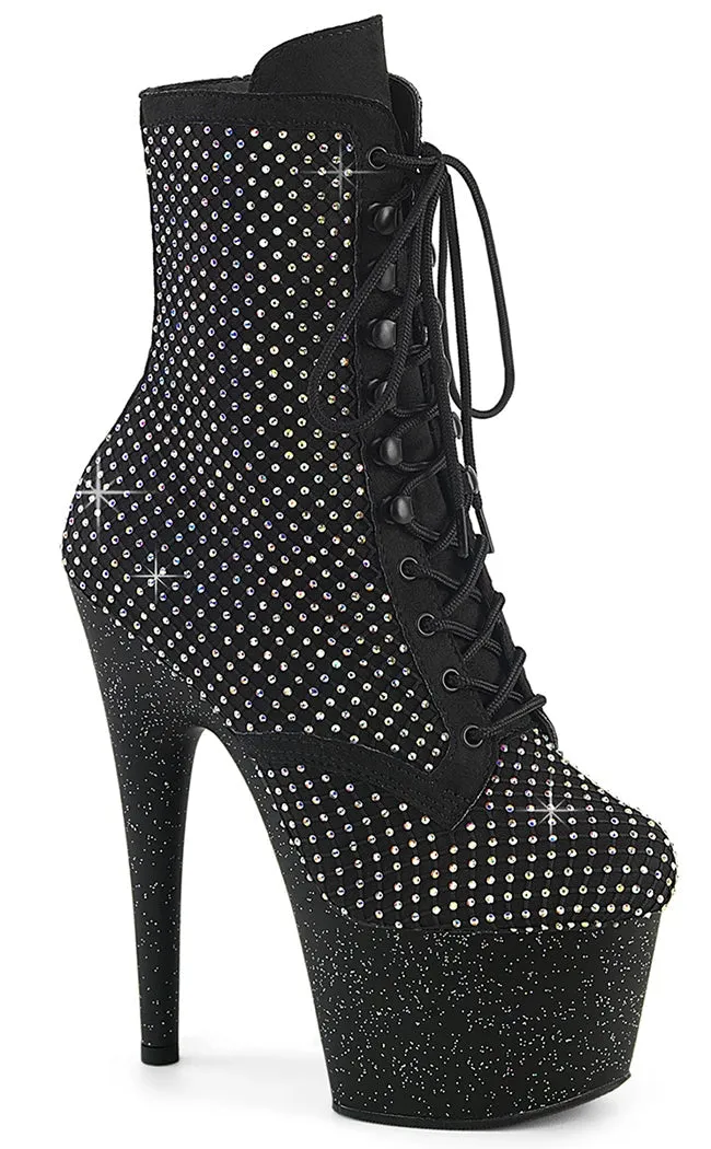 ADORE-1020RM Black Mesh Rhinestone Ankle Boots