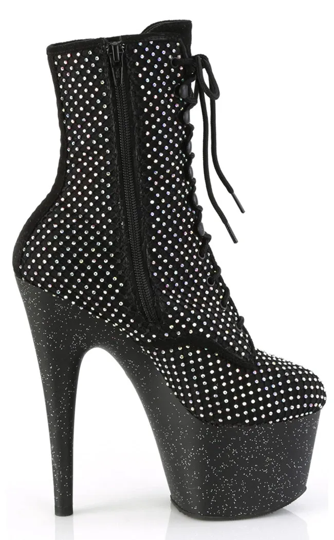 ADORE-1020RM Black Mesh Rhinestone Ankle Boots