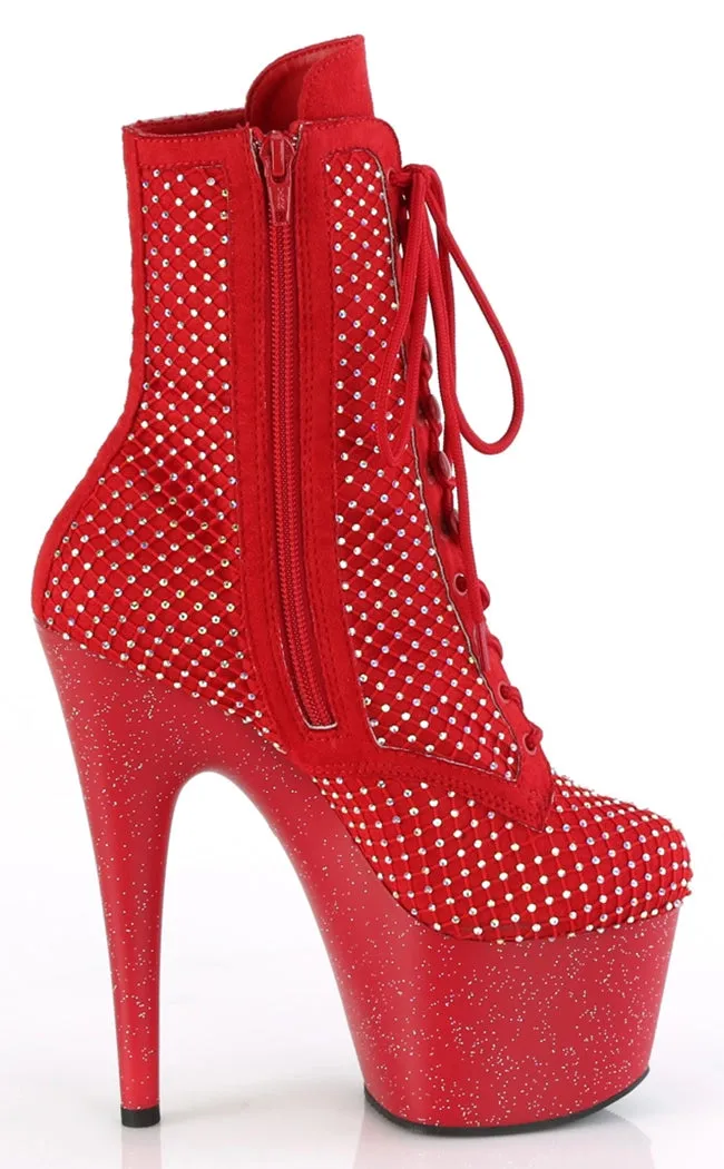 ADORE-1020RM Red Mesh Rhinestone Ankle Boots