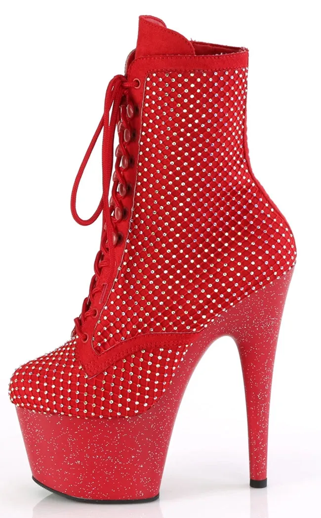 ADORE-1020RM Red Mesh Rhinestone Ankle Boots