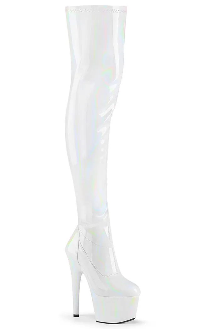 ADORE-3000 White Holo Thigh High Boots