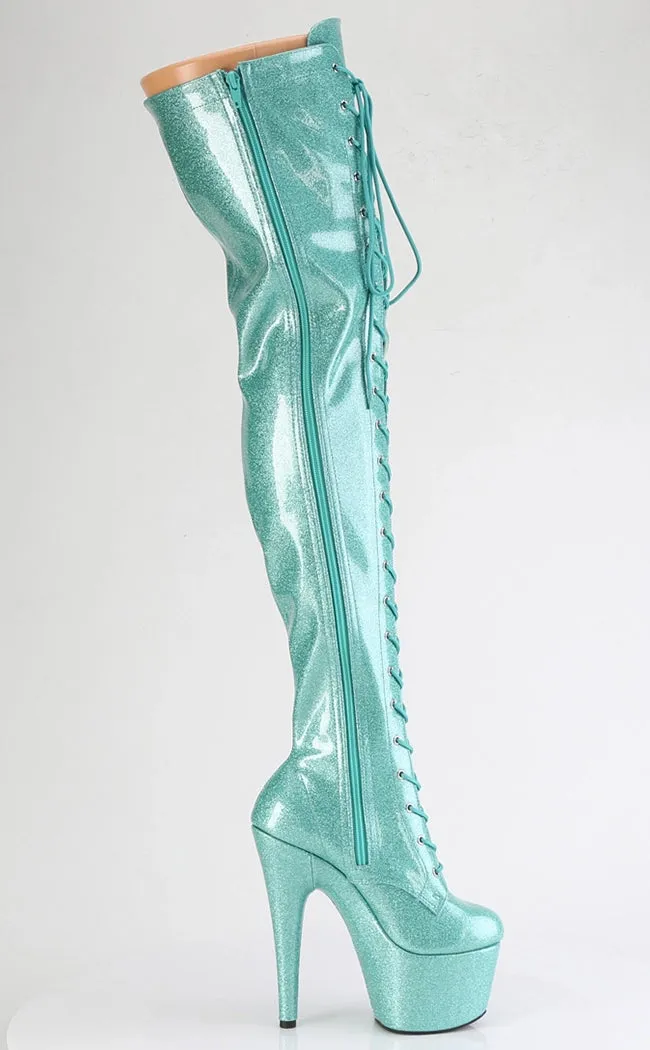 ADORE-3020GP Aqua Glitter Patent Thigh High Boots