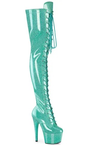 ADORE-3020GP Aqua Glitter Patent Thigh High Boots