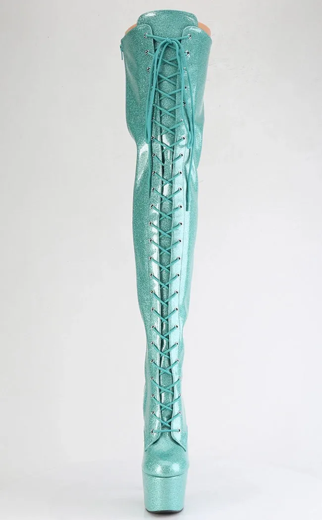 ADORE-3020GP Aqua Glitter Patent Thigh High Boots