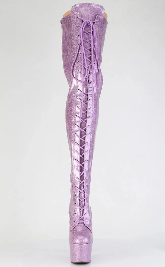 ADORE-3020GP Lilac Pink Glitter Patent Thigh High Boots