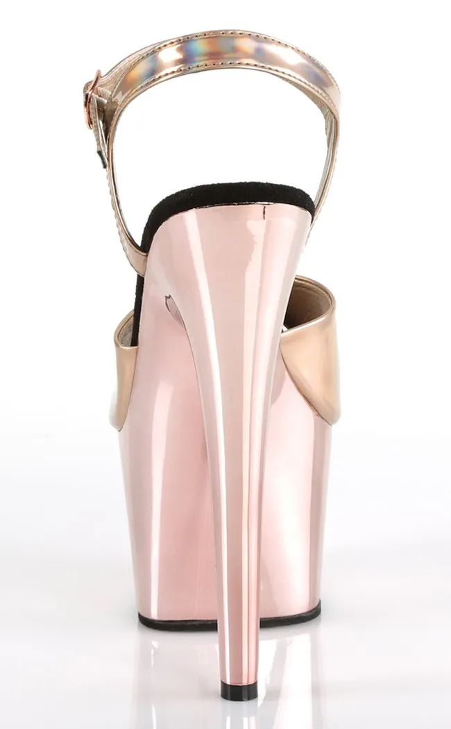 ADORE-709HGCH Rose Gold Hologram & Chrome Heels