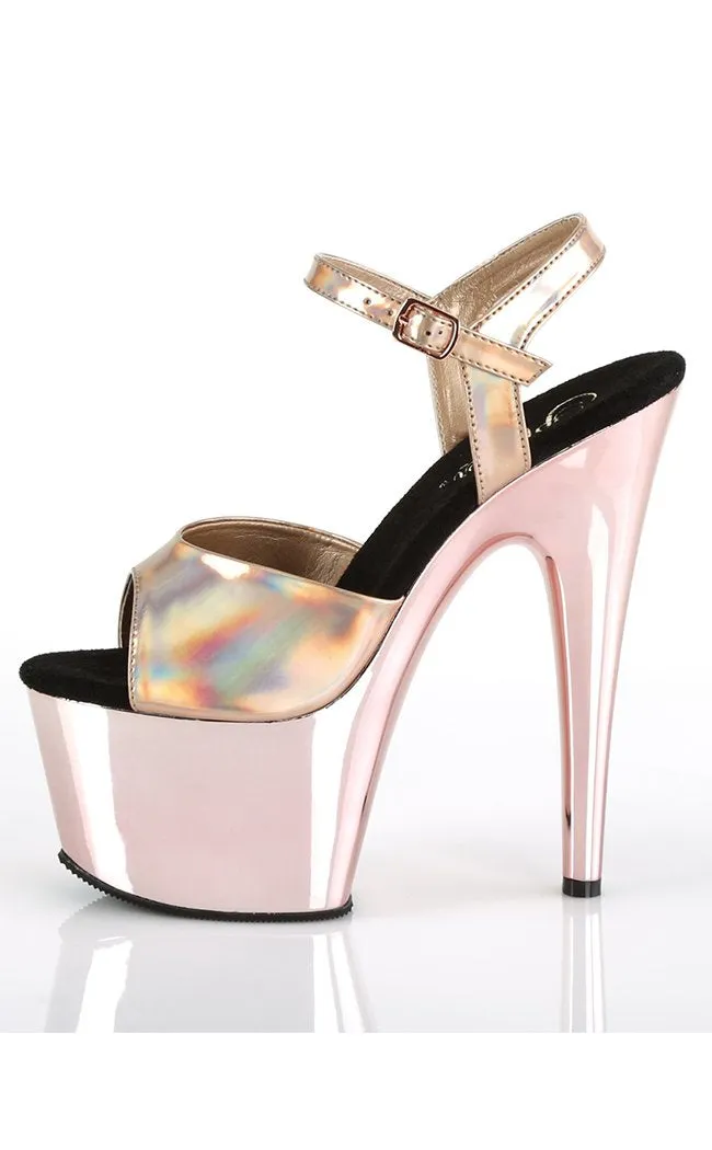 ADORE-709HGCH Rose Gold Hologram & Chrome Heels