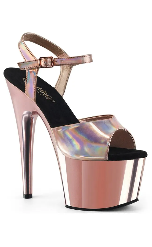 ADORE-709HGCH Rose Gold Hologram & Chrome Heels