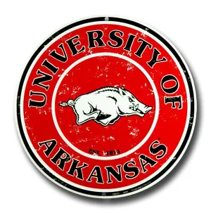 Arkansas Razorbacks Embossed Metal Circular Sign