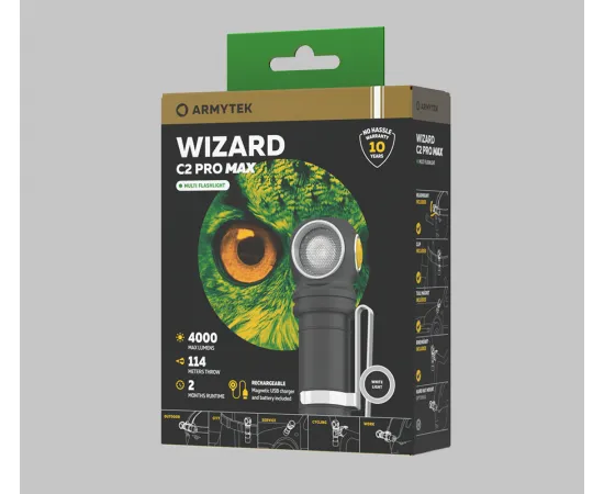 Armytek Wizard C2 Pro Max Magnet USB / XHP70.2 White / 4000 lm / TIR 110Â°:150Â° /  ABM01 / 1x21700 (incl.) or 1x18650