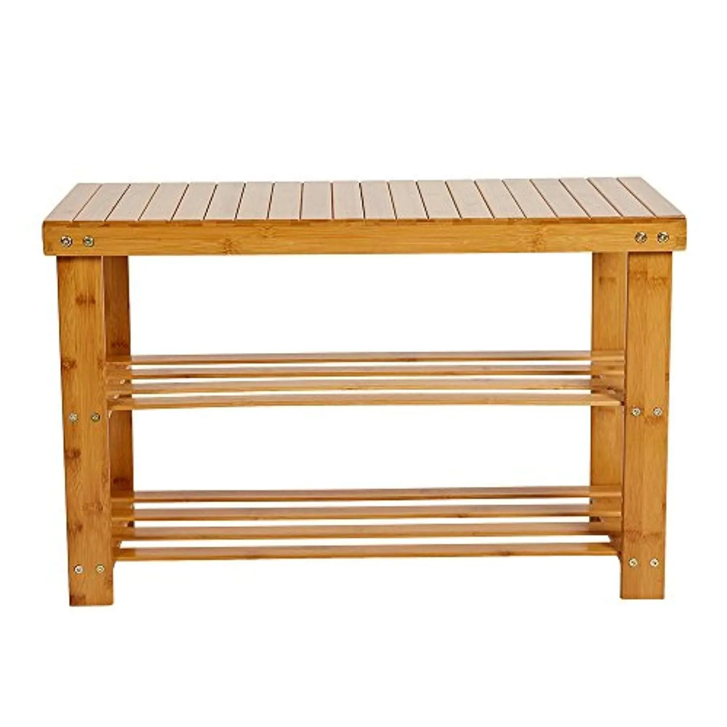 Bamboo Shoes Storage Rack 2-Tier Shoe Bench Seat for Entryway Shelf Organizer for Hallway, 27.5”(L) X 11” (W) X 17.7” (H)