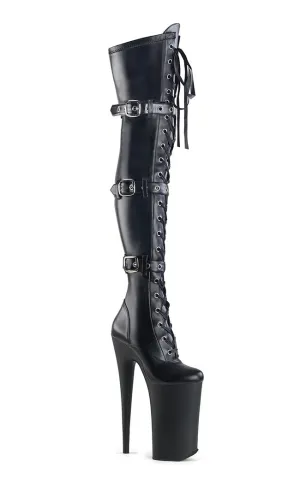 BEYOND-3028 Black Vegan Leather Thigh High Boots