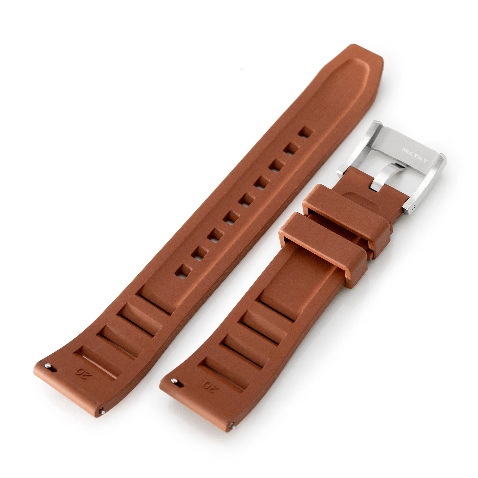 Brown RM Vented FKM Quick Release Rubber Watch Strap, 20mm