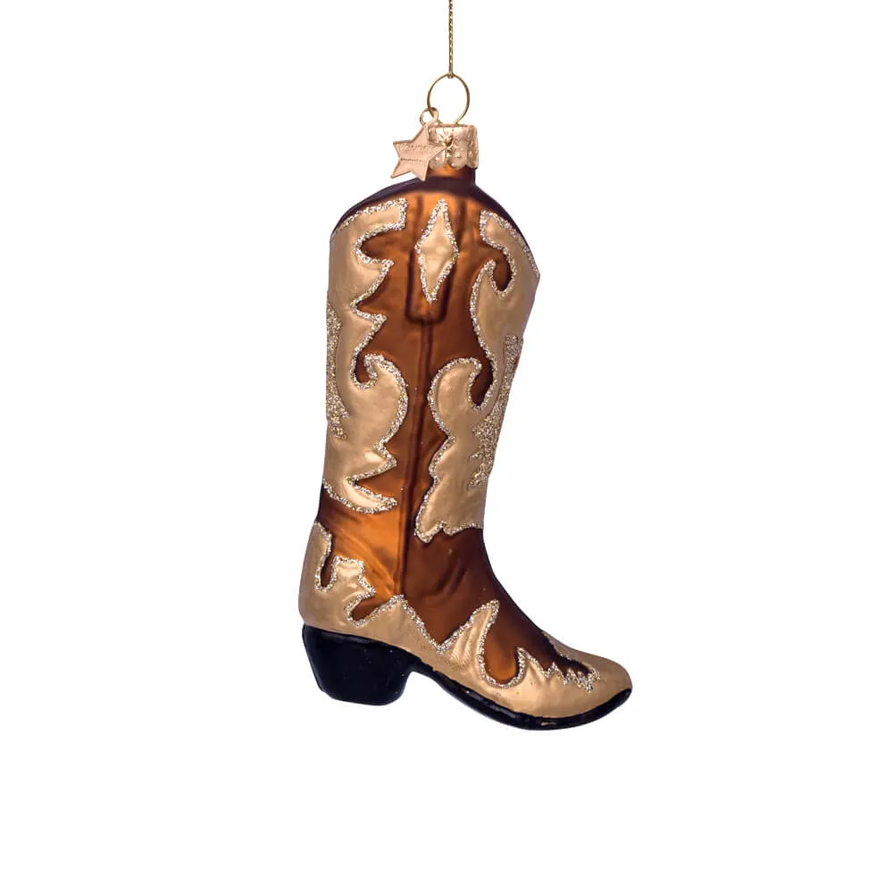 Brown w/ Gold Glitter Cowboy Boot Ornament