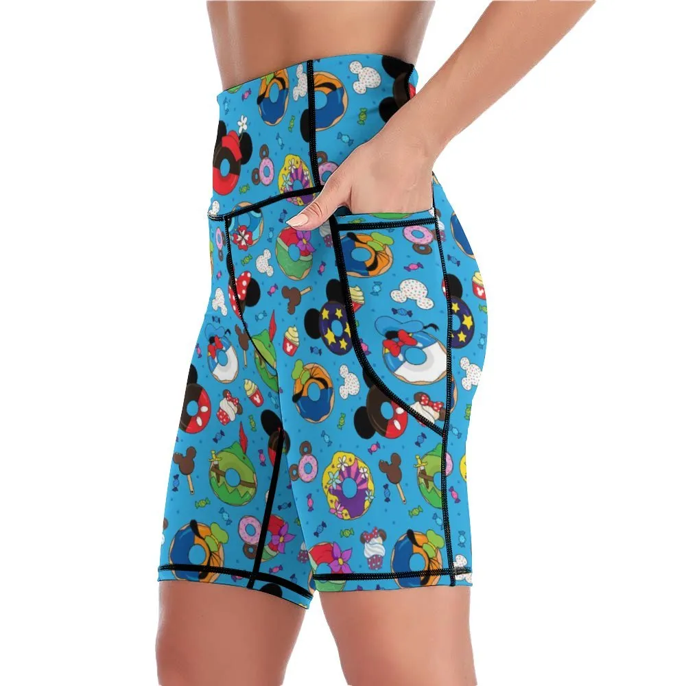 Character Donuts Women's Knee Length Athletic Yoga Shorts With Pockets