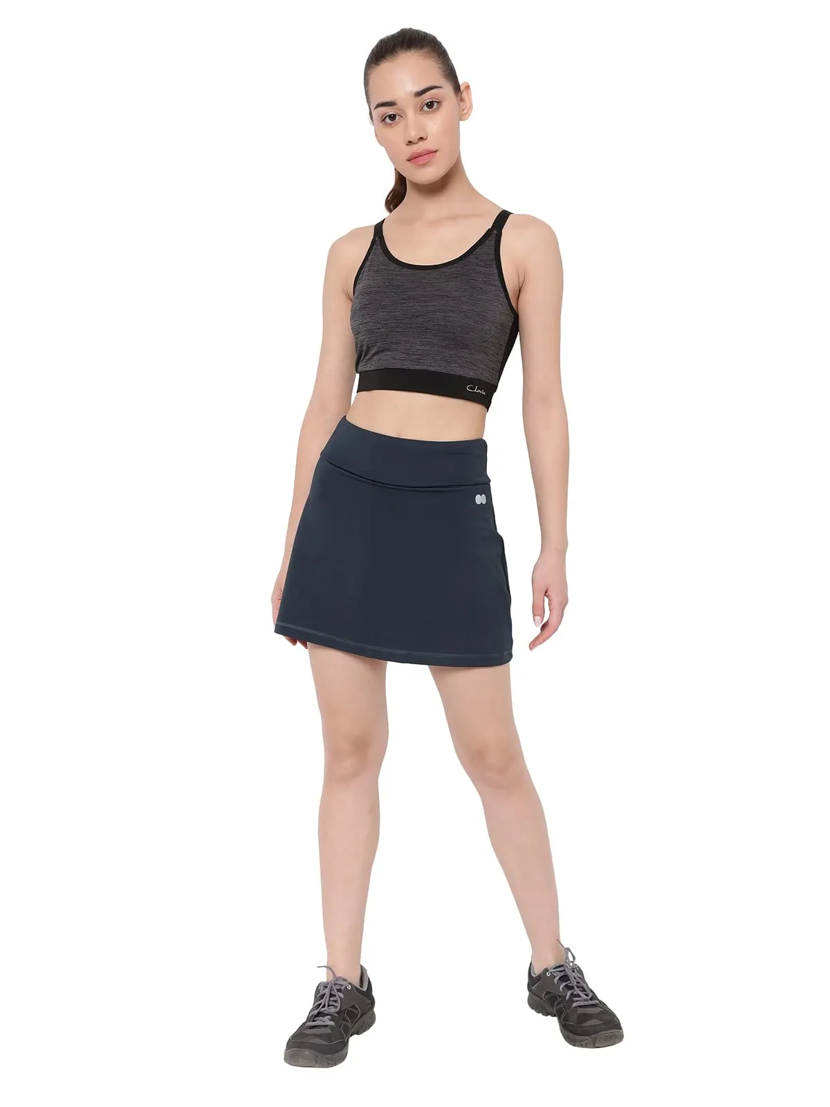 Clovia Women's High-Rise Active Skirt with Attached Inner Shorts (AB0118P05_Grey_M)