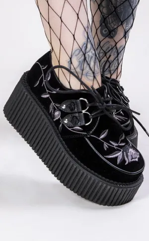 CREEPER-219 Black Velvet Creepers (Au Stock)