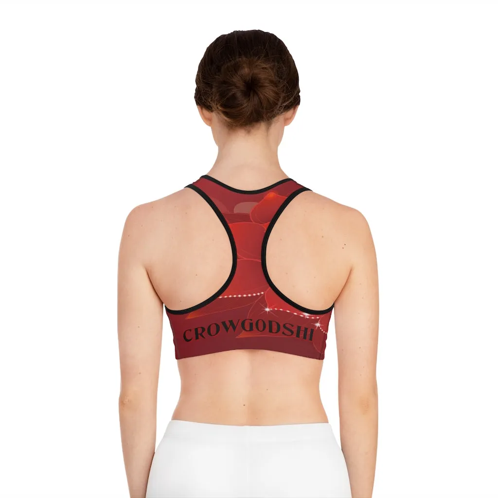 Crowgodshi Designer Red Rose Sports Bra