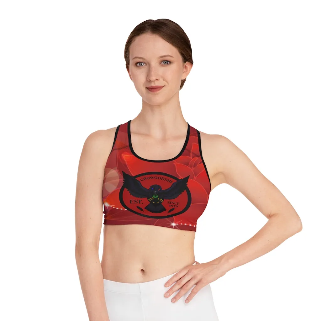 Crowgodshi Designer Red Rose Sports Bra