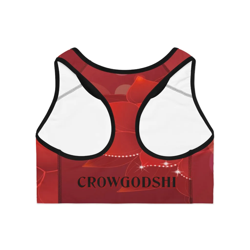 Crowgodshi Designer Red Rose Sports Bra