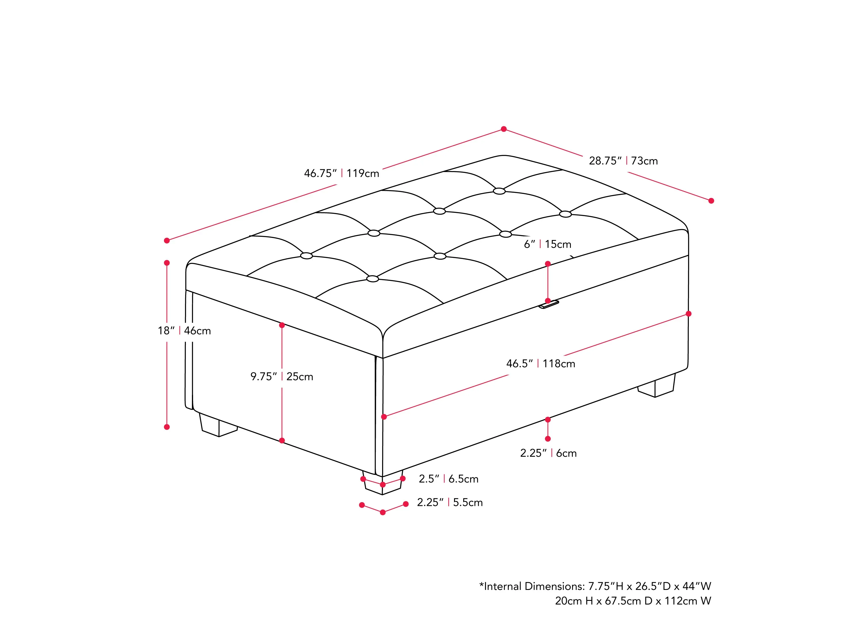 Dark Grey Large Storage Ottoman