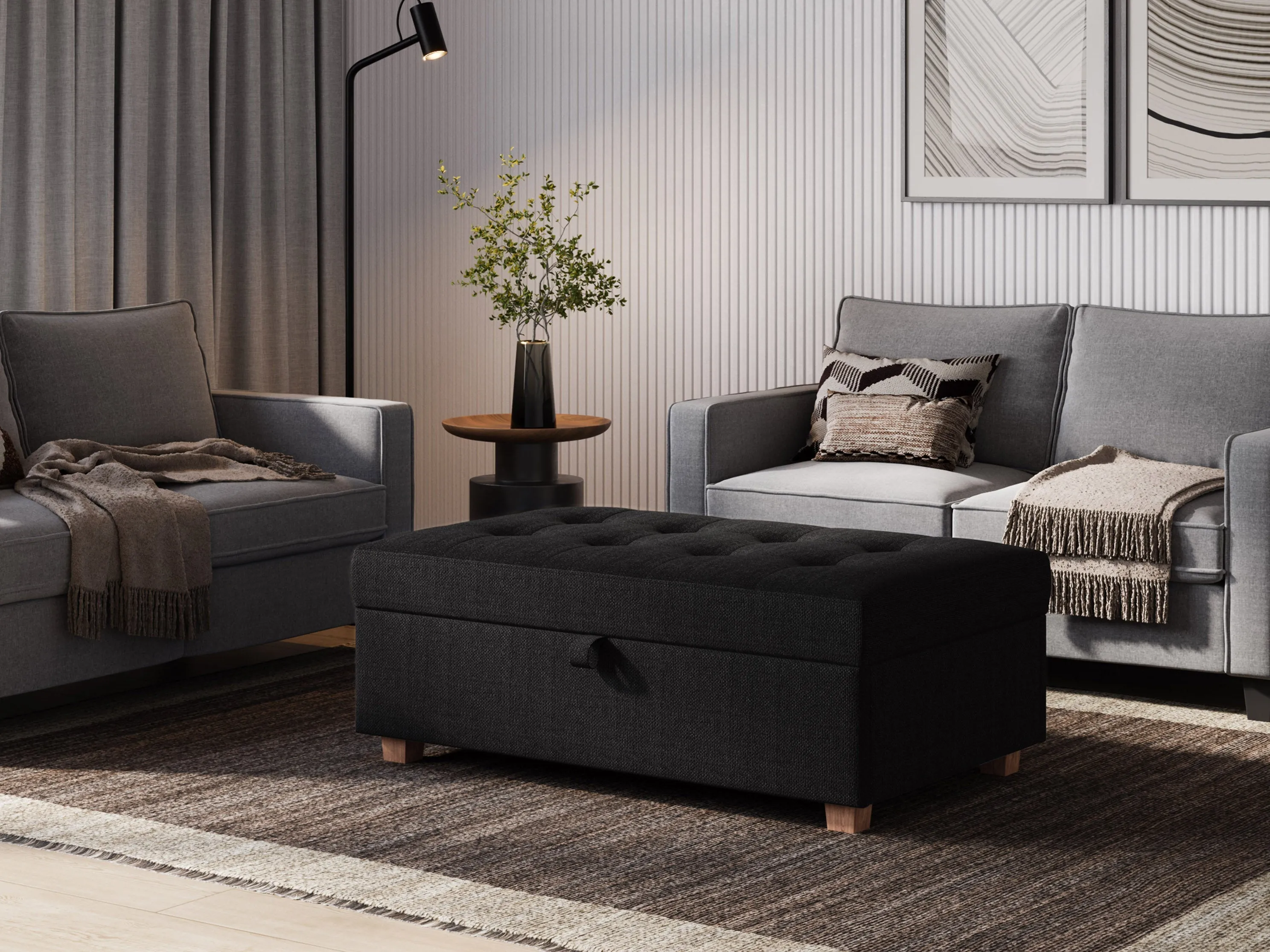 Dark Grey Large Storage Ottoman