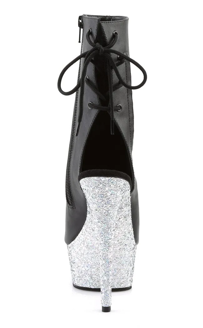 DELIGHT-1018LG Black & Silver Glitter Ankle Boots