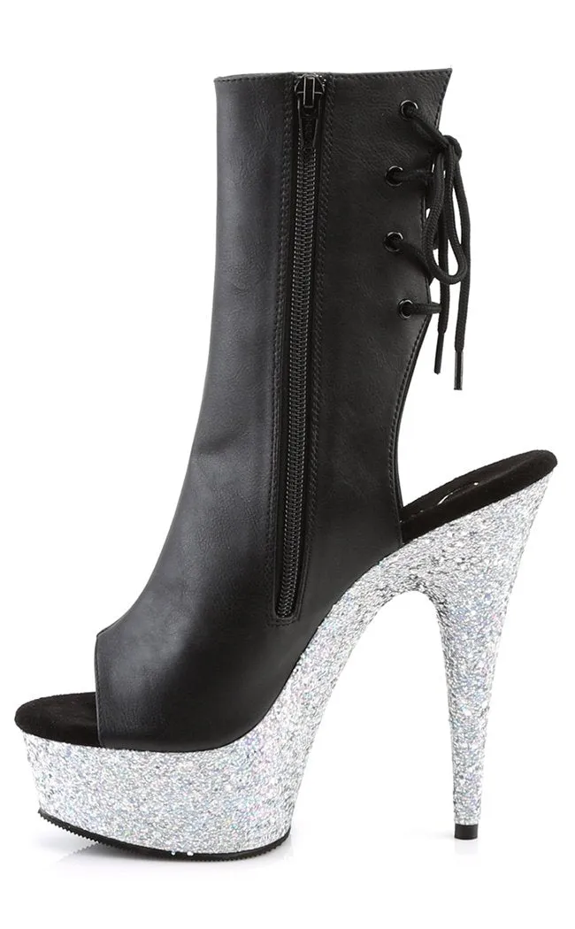 DELIGHT-1018LG Black & Silver Glitter Ankle Boots