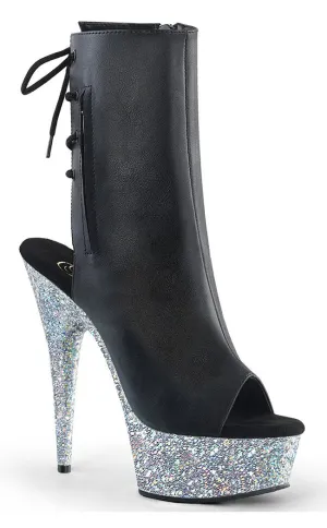 DELIGHT-1018LG Black & Silver Glitter Ankle Boots