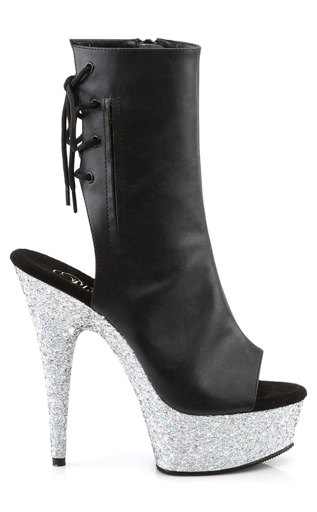 DELIGHT-1018LG Black & Silver Glitter Ankle Boots