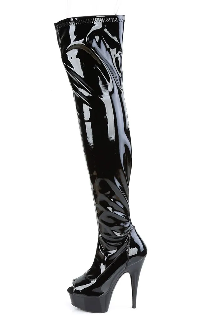 DELIGHT-3011 Black Patent Thigh High Boots