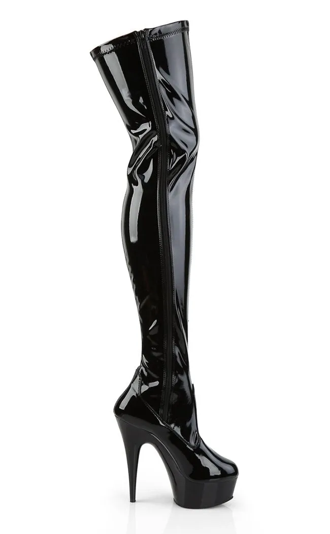 DELIGHT-3050 Black Patent Thigh High Boots