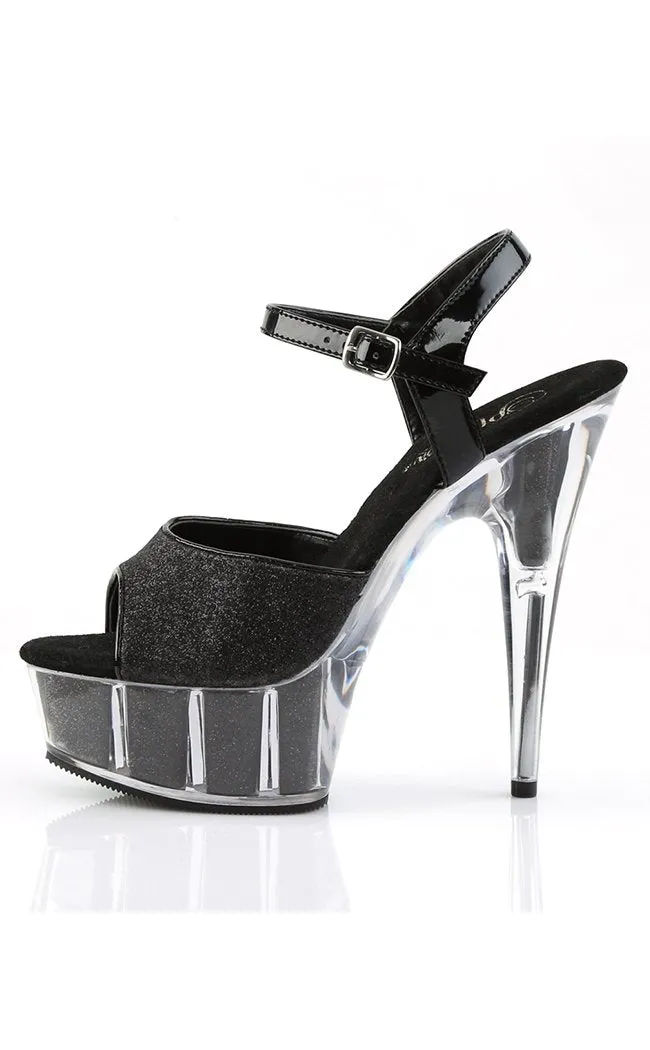 DELIGHT-609-5G Black Glitter Platform Heels