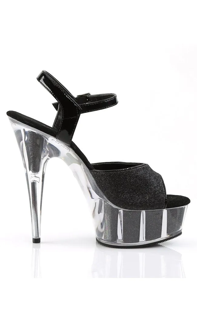 DELIGHT-609-5G Black Glitter Platform Heels