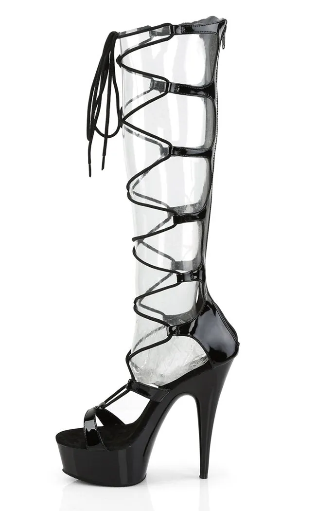 DELIGHT-698 Black Lace Up Platform Heels